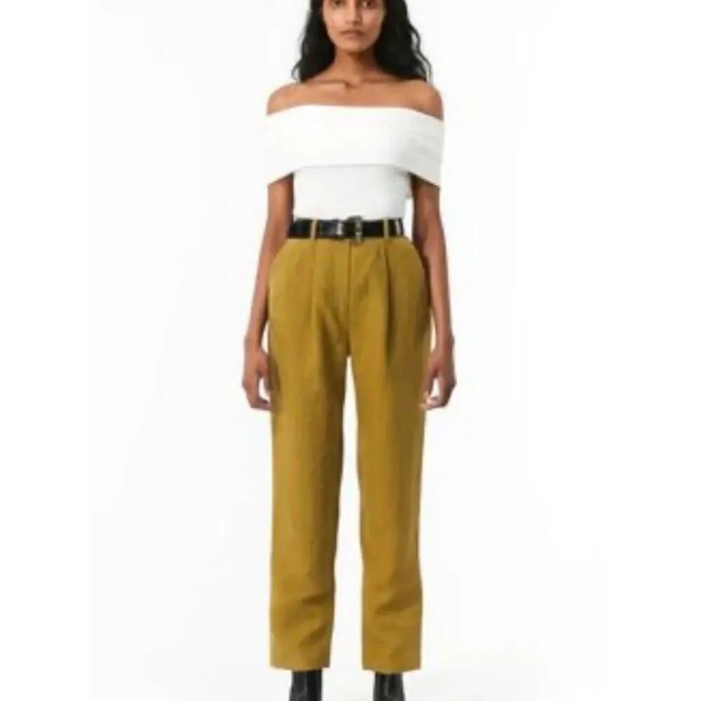 Mara Hoffman High-Rise Pleated Trousers in Mustard Sz 14